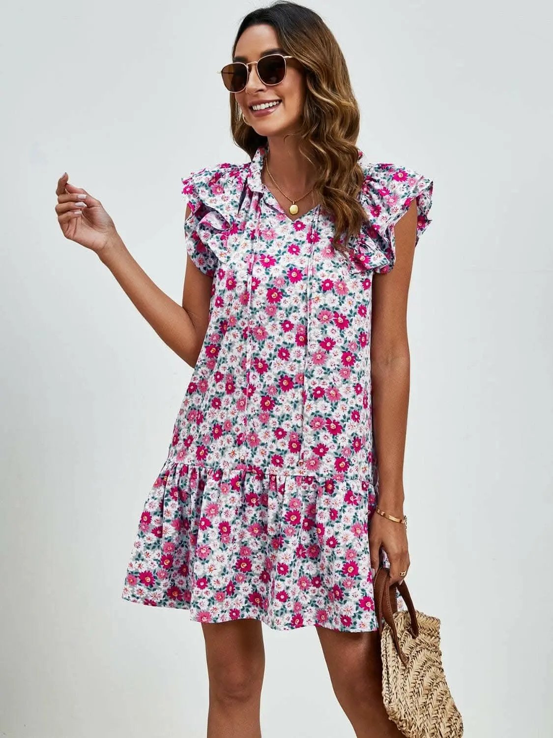 Floral Cap Sleeve Mini Dress - Love Salve